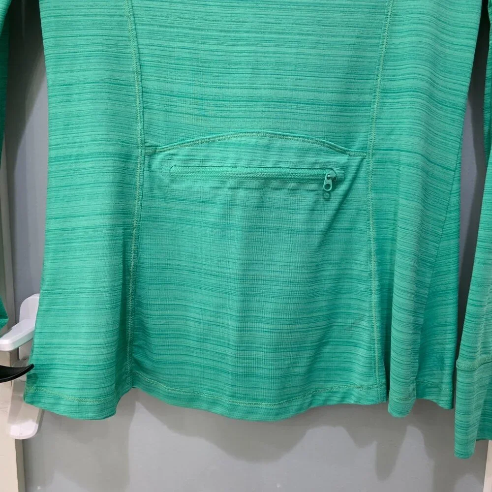 Athleta Ruched Zip Up Jacket Women’s M Green Hooded Long Sleeve Activewear - Picture 10 of 12